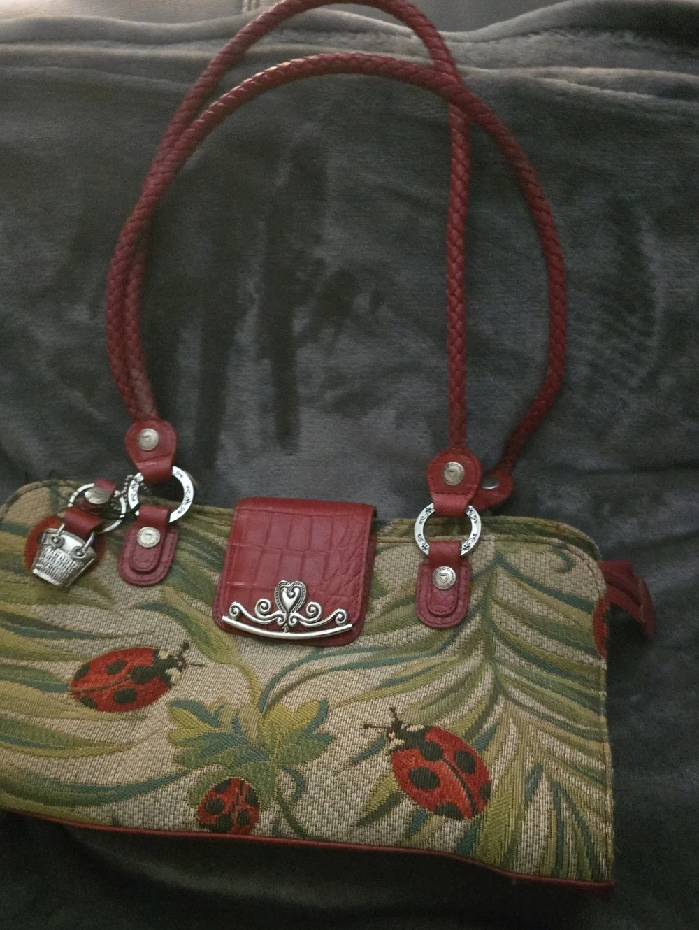 Red-Accented Ladybug Tapestry Shoulder Bag